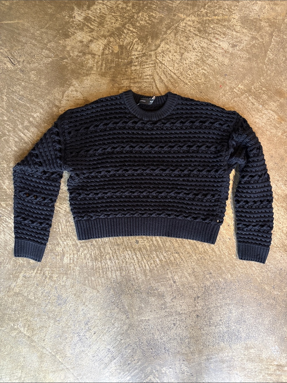 Proenza Schouler Black Cable Knit Crewneck Sweater